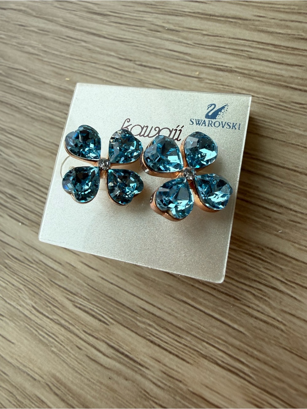 Swarovski Blue Crystal Four-Petal Flower Stud Earrings